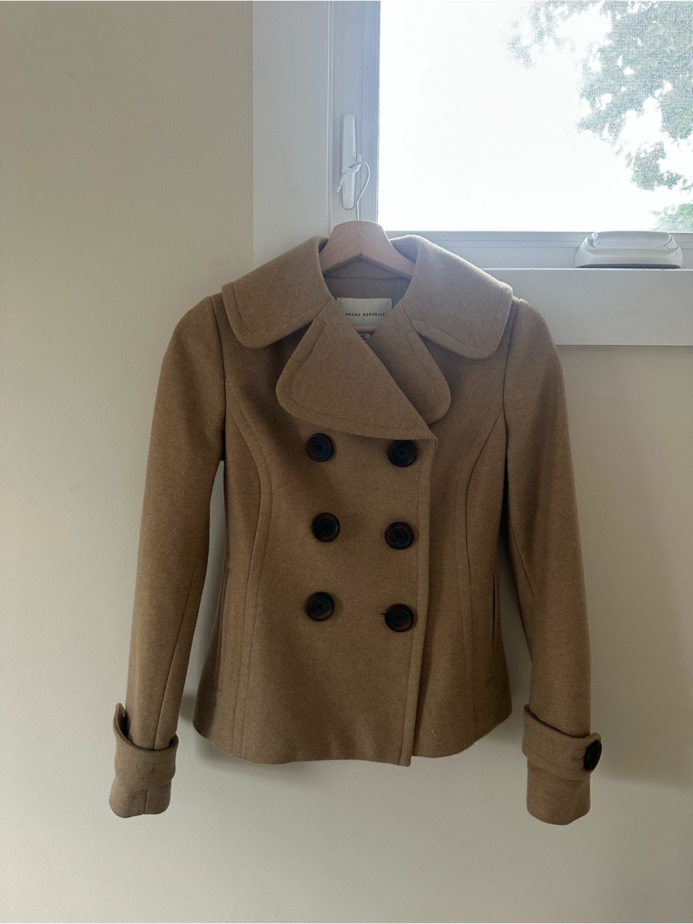 Banana Republic Camel Wool-Blend Double-Breasted Peacoat